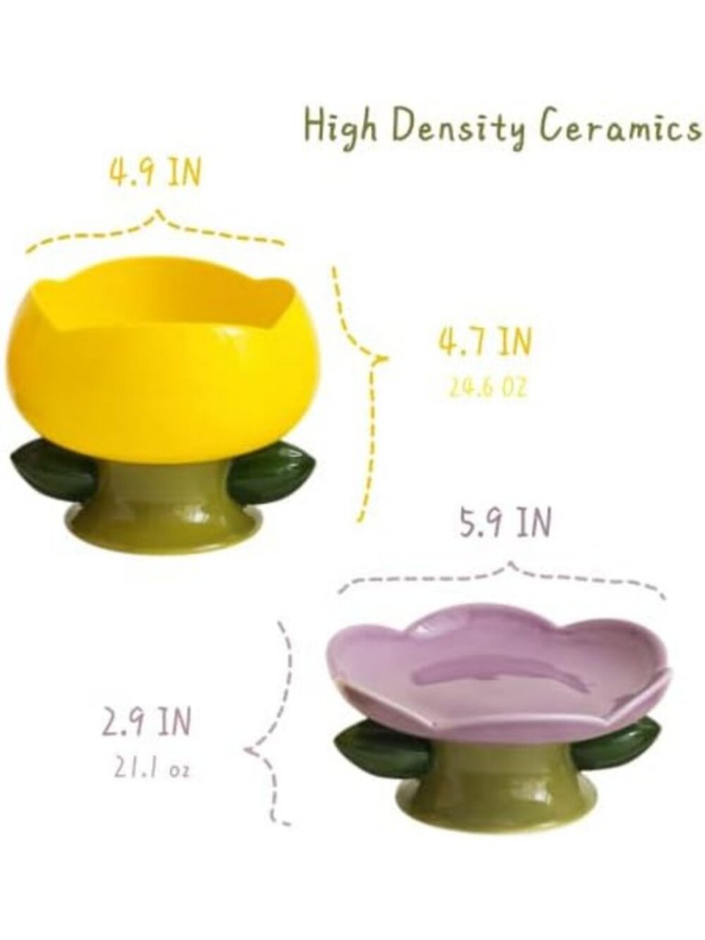 Elevated Ceramic Cat Bowls for Whisker & Spine Comfort - Flower Design, Purple - Picture 3 of 7